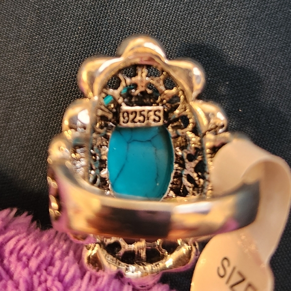 New! Unique S.S Filled 925 Blue Turquoise Ring - Picture 5 of 5